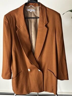 KIKIIT Double-Breasted Women's Blazer in Rust Brown Y2K